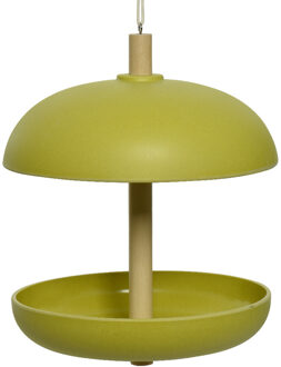 Decoris Vogel voedersilo hangend - bamboe hout - groen - 21 x 25 cm