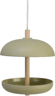 Decoris Vogel voedersilo hangend - bamboe hout - lichtgroen - 21 x 25 cm