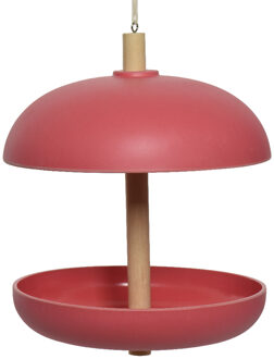 Decoris Vogel voedersilo hangend - bamboe hout - roze - 21 x 25 cm