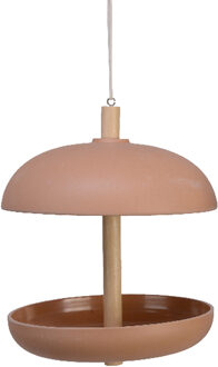 Decoris Vogel voedersilo hangend - bamboe hout - terra bruin - 21 x 25 cm
