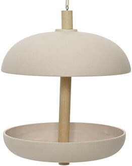 Decoris Vogel voedersilo hangend - creme wit - bamboe hout - 21 x 25 cm