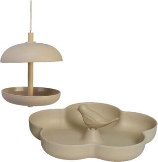 Decoris Vogel voedersilo met vogelbad - bamboe hout - beige