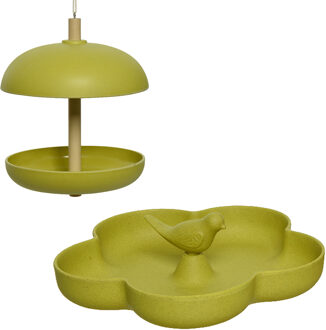 Decoris Vogel voedersilo met vogelbad - bamboe hout - groen