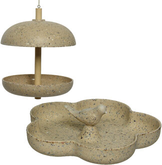 Decoris Vogel voedersilo met vogelbad - bamboe hout - lichtbruin