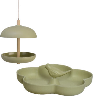 Decoris Vogel voedersilo met vogelbad - bamboe hout - lichtgroen