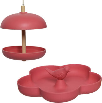 Decoris Vogel voedersilo met vogelbad - bamboe hout - roze