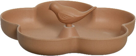 Decoris Vogelbad/voederschaal bamboe hout - terra bruin - 23 x 23 cm