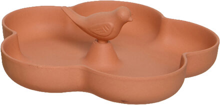 Decoris Vogelbad/voederschaal bamboe hout - zalmroze - 23 x 23 cm