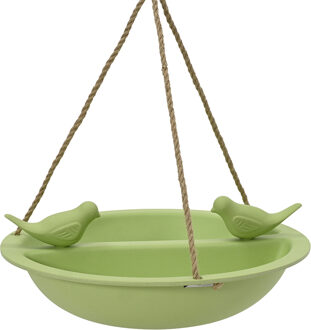Decoris Vogelbad/voederschaal - hangend - bamboe hout - groen - D27 cm