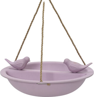 Decoris Vogelbad/voederschaal - hangend - bamboe hout - lila paars - D27 cm