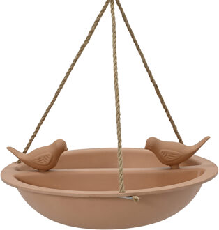 Decoris Vogelbad/voederschaal - hangend - bamboe hout - terra bruin - D27 cm
