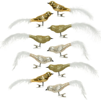 Decoris Vogels glas gouden 8x3.5cm set a 3
