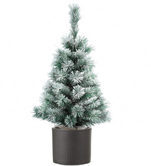 Decoris Volle besneeuwde kunst kerstboom 75 cm inclusief donkergrijze pot - Kunstkerstboom Groen