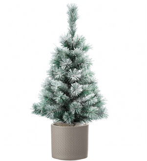 Decoris Volle besneeuwde kunst kerstboom 75 cm inclusief taupe pot - Kunstkerstboom Groen