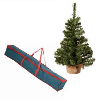 Decoris Volle kerstboom in jute zak 60 cm kunstbomen inclusief opbergzak