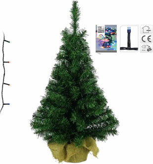 Decoris Volle kerstboom/kunstboom 75 cm inclusief gekleurde verlichting - Kunstkerstboom Groen