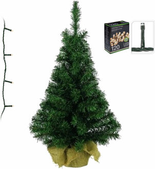 Decoris Volle kerstboom/kunstboom 75 cm inclusief warm witte verlichting - Kunstkerstboom Groen