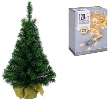 Decoris Volle kerstboom/kunstboom 75 cm inclusief warm witte verlichting - Kunstkerstboom Groen