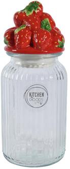 Decoris Voorraadpot Aardbei 26,5cm glas/aardewer transparant