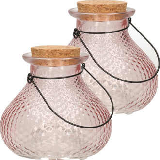 Decoris Wespenvanger/wespenval met hengsel - 2x - glas - lichtroze - D14 x H13 cm