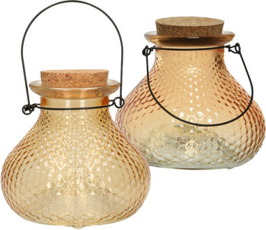 Decoris Wespenvanger/wespenval met hengsel - 2x - glas - perzik oranje - D14 x H13 cm