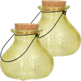 Decoris Wespenvanger/wespenval met hengsel - 2x - glas - saffraangeel - D14 x H13 cm