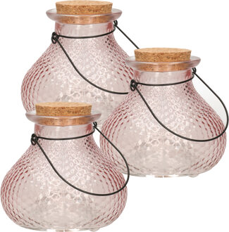 Decoris Wespenvanger/wespenval met hengsel - 3x - glas - lichtroze - D14 x H13 cm