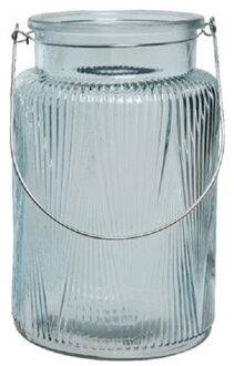 Decoris Windlicht/kaarshouder van glas ijsblauw 22 cm Lichtblauw