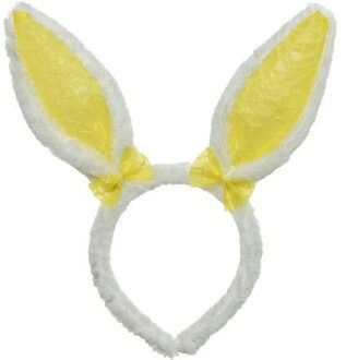 Decoris Wit/gele konijn/haas oren verkleed diadeem voor kids/volwassenen Multi