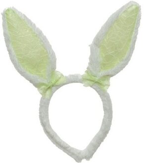Decoris Wit/groene konijn/haas oren verkleed diadeem voor kids/volwassen Multi