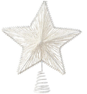 Decoris Witte glitter ster kerstboom piek ijzer 25 cm