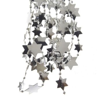 Decoris Zilveren sterren kralenslingers kerstslingers 270 cm
