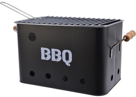 Decoris Zwarte houtskool barbecue/bbq emmer 33 x 21 cm rechthoekig - Houtskoolbarbecues