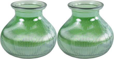 Decostar 2x stuks Bloemenvaas - groen/transparant glas - H12 x D15 cm