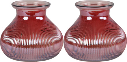 Decostar Bloemenvaas - 2x stuks - donkerroze/glas - H12 x D15 cm - Vazen