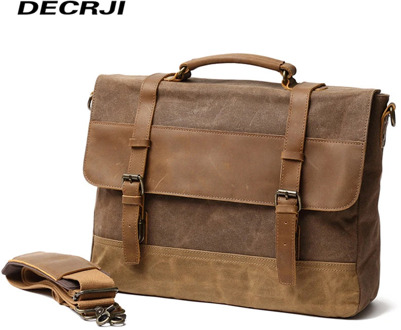 DECRJI Luxury Crazy Horse Leather Handbag Men Bag Briefcase Business Men Messenger Bags Computer Laptop Shoulder Bag Male Travel