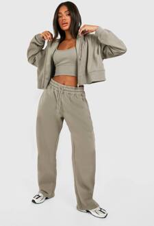 Deep Hem Crop Top 3-Delig Hooded Trainingspak, Washed Khaki - M