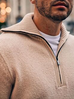 Deep Zip Pullover Boiled Wool Ecru Beige - L,M,S,XL,XXL