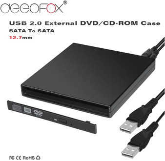 DeepFox Hard Plastic USB 2.0 SATA 12.7mm External DVD Enclosure DVD/CD-ROM Case For CD/DVD Optical Drive