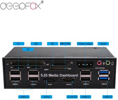 Deepfox Multifunction 5.25 "Media Dashboard Kaartlezer Usb 2.0 Usb 3.0 20 Pin E-Sata Sata Voorpaneel