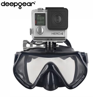 Deepgear Gopro camera duikbril Gehard glas duiken masker zwart siliconen snorkel masker voor volwassen Top duiken snorkel gear