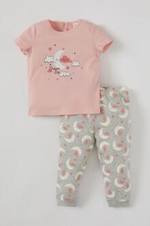 Defacto Lente Babygirl Homewear Baby Girl Leuke Maan Patroon Korte Mouw Pyjama Set Kids Kinderen Clothing-T8950A221SP 3 4 Age