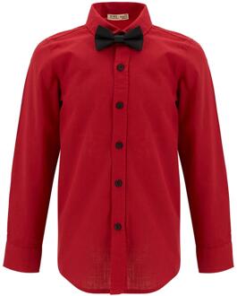 Defacto Lente Jongen Shirts Jongens Linnen-Look Lange Mouwen Shirt Met Strikje Regular Fit Polo Neck Kids Clothing-S0193A621SP Rood / 6 7 Age