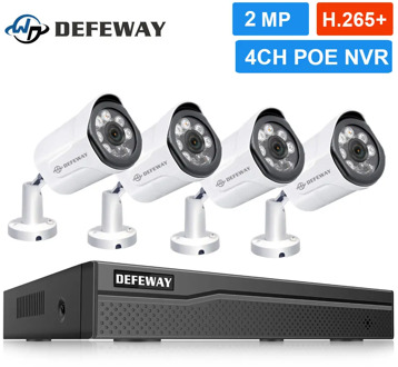 DEFEWAY H.265+ 4CH 2.0MP Video Surveillance POE NVR Kit CCTV Security Camera System Outdoor Weatherproof 2PCS POE Camera