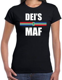 Deis maf met vlag Groningen t-shirts Gronings dialect zwart voor dames S