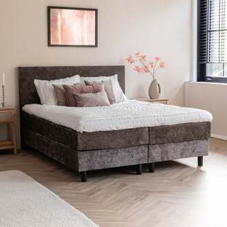 Dekbed Discounter 2-Persoons Boxspring Julia - Animal Fur - 180 x 200 cm - Taupe 180x200 cm - Pocketvering - Inclusief Topper - Dekbed-Discounter.nl