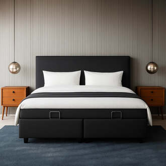 Dekbed Discounter 2-Persoons Boxspring Julia Met Opbergruimte - Zwart - Zwart 140x200 Cm - Pocketvering - Inclusief Topper - Dekbed-Discounter.nl