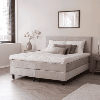 Dekbed Discounter 2-Persoons Boxspring Julia Teddy - Beige 180x210 Cm - Pocketvering - Inclusief Topper - Dekbed-Discounter.nl - 180 x 210 cm