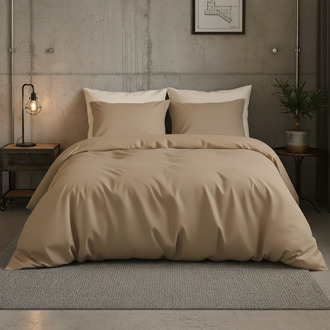 Dekbed Discounter Katoen Satijn Uni Dekbedovertrek + Hoeslaken - Taupe - Dekbed-Discounter.nl