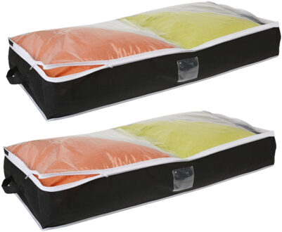 Dekbed/kussen opberghoes met venster - 2x stuks - zwart - 100 x 45 x 16 cm - Opberghoezen